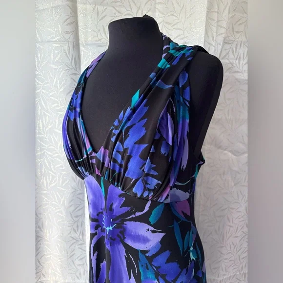 Connected Apparel Black Purple and Blue Floral Dress - Picture 2 of 11